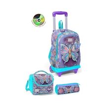 Coral High Kids Pastel Renkli Kelebek Desenli Çekçekli 3'lü Çanta Seti Set0134006 Çok Renkli
