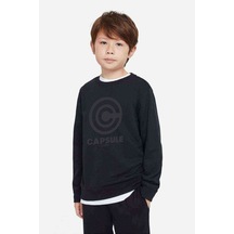 Tshirthane Capsule Corp Baskılı Unisex Çocuk Siyah Sweatshirt Siyah