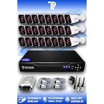 Picam 24 Kameralı Kare 24 Dış Kamera Set HDD'siz Full HD Gece Görüşlü Güvenlik Kamerası Sistemi