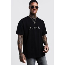Unisex Alpha Baskılı Tasarım Tshirt SIYAH