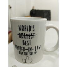 Dünyanın En İyi Kayınvalide Kupası - Komik World's Best Mother İn Law Seramik Bardak 325ml Beyaz - Çok Renkli