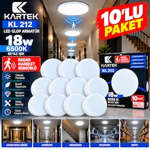 5'li Paket Kartek Kl 212 18w Radar Hareket Sensörlü Led Glop Armatür 6500k Beyaz Işık Sıva Üstü Yuvarlak Tavan Lambası