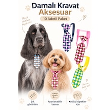 Showtech Kedi Ve Köpek Damalı Desenli Kravat Boyun Aksesuarı 10'lu Paket