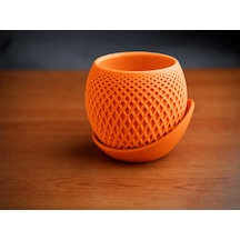 3d Baskı Küre Saksı - Kafes Dokulu İki Parçalı Dekoratif Saksı - Turuncu-turuncu
