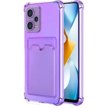 Redmi Note 12 Pro 5G Kılıf Darbe Emici Köşe Korumalı Kartlıklı Cüzdanlı Silikon Kapak Lila