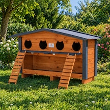 4 Yuvalı Mamalıklı Ahşap Kedi Evi Dış Ortam