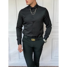Modefendi Slim Fit Pamuk Örme Bebe Yaka Gömlek Siyah