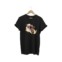 Klasik Motorsiklet Baskılı Vintage Old Motor %100 Pamuk Regular Fit Bisiklet Yaka Siyah T-shirt Siyah
