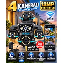 O-kam Ok-251 12mp 4 Kameralı Wifi Gece Görüş Çift Yönlü Ses Uzaktan İzleme Kişi Takibi Türkçe 64gb Akıllı Güvenlik Kamerası