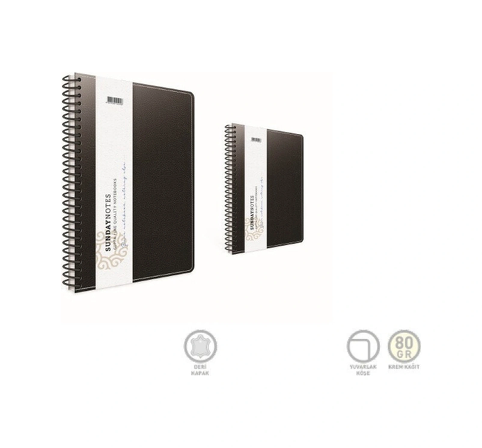 Sunday Notes Spiralli Deri Kapak Not Defteri A4 140 Yaprak Kareli 2 Li Paket 5045