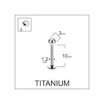 %100 G23 Titanyum Tek Taş Kristal Top 3mm X 10mm X 1.2mm Gümüş Titanyum Labret Piercing Mavi - Gümüş