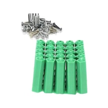 Plastik Duvar Dübel Genleşme Tapası, 6-8 Mm, Yeşil, Çivi Vida Dübeli, 500 Adet 8 Mm