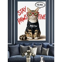 Ahşap Tablo Gözlüklü Kedi Yazılı Poster