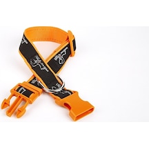 Doggie Köpek Desenli Dokuma Köpek Boyun Tasması 3 Cm X 36-60 Cm Turuncu