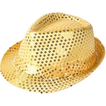 Disko - 720 - Star Altın Gold Payetli Fötr Şapka - Edntrend - Yetişkin Boy