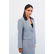 Sateen Kazayağı Crop Ceket - Mavi-135037 Mavi