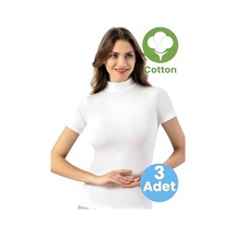 Tezzgelsin Kadın 3'lü Kısa Kol Yarım Boğazlı Atlet T-shirt Beyaz