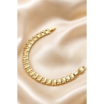 Balenbi Jewelry Kadın Taşlı Geometrik Plaka Detaylı Kararmaz Çelik Bileklik Gold Renk 1129 Altın