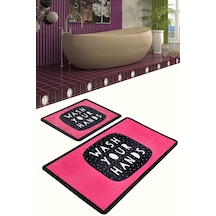 Wash Your Hands Pink Djt 2 Li Set Banyo Halısı Klozet Takımı Çok Renkli