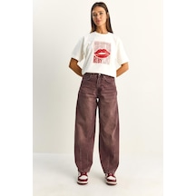 Shade Kadın Vintage Yıkamalı Baggy Kesim Rahat Kalıp Denim Pantolon 703 60286060 - Mürdüm