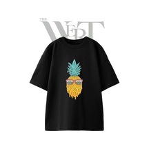 Thewert Pineapple Melting Sunglasses Tasarım Baskılı Ünisex Siyah Oversize T-shirt