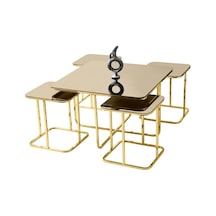 Bronz Cam Oval Kare Pizza Orta Sehpa Gold Bronz