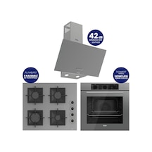 Flowart Turbolu Silenart QBL62CPR+SC208-FA+D088SA Gri Kaymaz Döküm Izgaralı Cam Ankastre Set