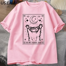 Flood Of Style Benim Feral Dönemi Rakun T Shirt Mistik Ratshirt Tshirt Tarot Kart Baskı T-shirt Yaz Pamuk Kı Pembe