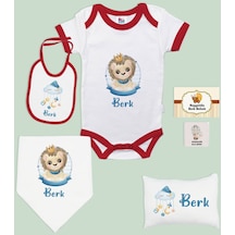 Bk Kids Kişiye Özel İsimli 6 Parça Kırmızı Bebek Body Zıbın Battaniye Ve Yastık Hediye Seti, Yeni Doğan Bebek Giyim Hediyesi-5