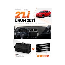 E-biz Volkswagen Polo 2009-2019 Uyumlu Torpido Örtüsü + Deri Bagaj Çantası Seti - Siyah - Vw021