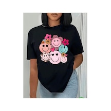 Medinenur Gülen Yüzler Baskılı Basic T-shirt Siyah