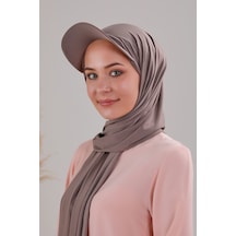 Melodi Scarf Kadın Tesettür Şapkalı Pratik Boneli Hazır Şal Vizon Vizon