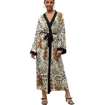 Yucama Kadın Yaz Boho Hırka Elbise Plaj Örtbas Kimono Bir Boyut Bornoz - B Leopar