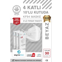 Kf94 Kore Tipi, 4 Katlı, Beyaz Maske, Uv Steril 3 Kutu/ 30 Adet