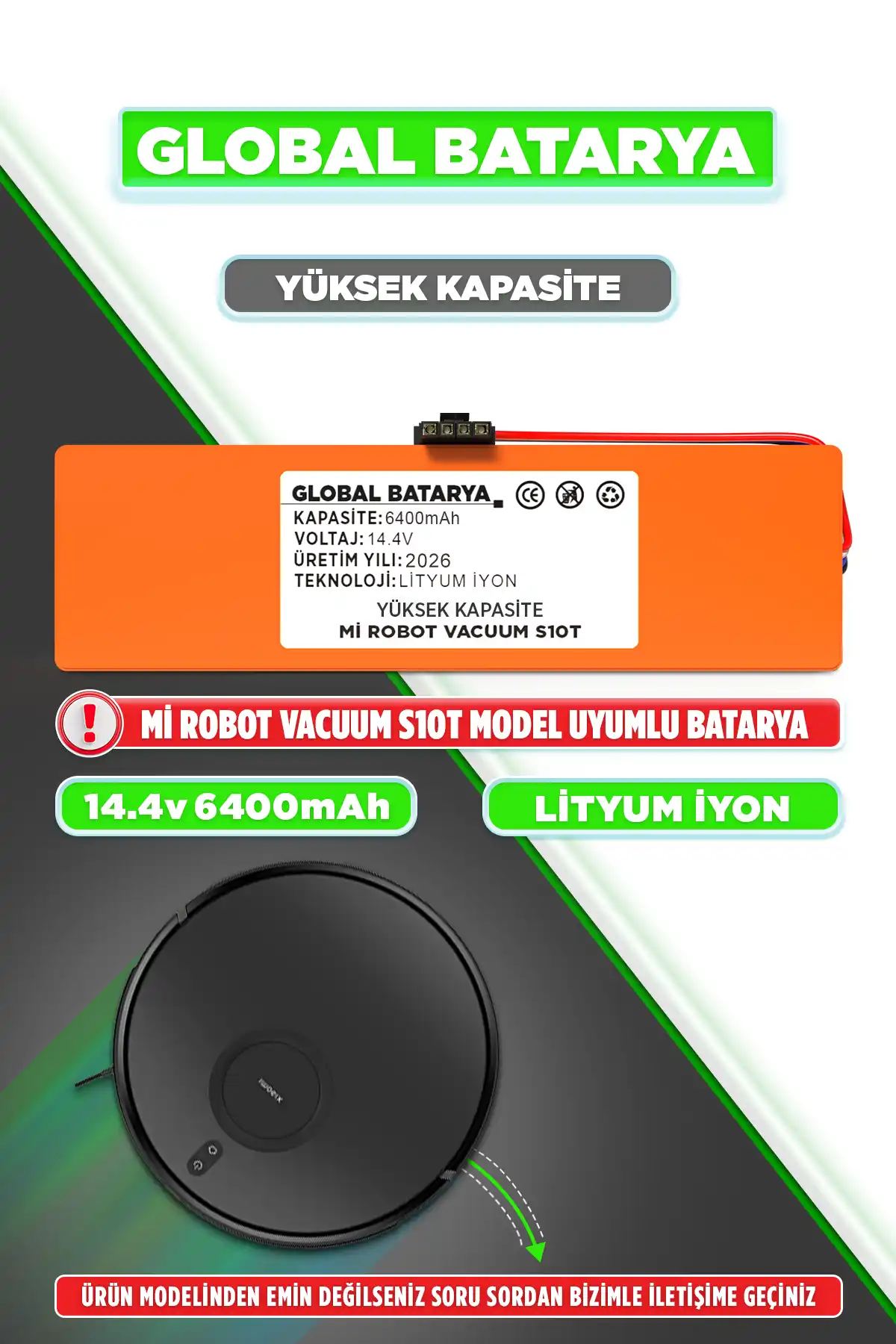 Xiaomi Mi Robot Vacuum S10t Uyumlu Akıllı Süpürge Bataryası 14.4v 6400mah Pil Yüksek Kapasite