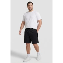 Tommy Life Siyah Rahat Form Bağcıklı Cep Detaylı Battal Büyük Beden Erkek Şort - 81297