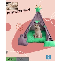 Küçük Irk Köpek Ve Kedi Çadırı Yıkanabilir Soft Yırtılmaz Kumaş Doğal Ahşap Yeşil Gri