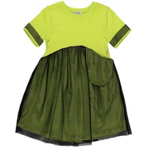 Panço Kız Çocuk file Detaylı Elbise Yeşil 001