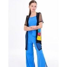 Kız Çocuk İçi Askılı Üstü Uzun Tül Hırka-14196 Siyah