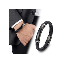 Moncuk Design İsim Yazılabilir Siyah Deri Ve Siyah Titanyum Kilit Bileklik 33513b15d4 Çok Renkli