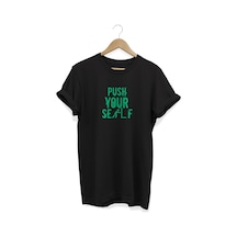 Push Yourself Baskılı Siyah T-shirt Siyah
