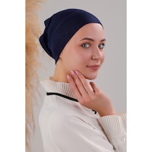 Tesettür Hazır Pratik Geçme Boru Bone Lacivert Laci Lacivert