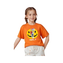 Panios Kids Emoji Baskılı Kız Çocuk Kısa Kollu T-shirt Turuncu