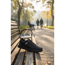 Enoch Erkek Spor Ve Günlük Ayakkabı Tam Ortopedik Tabanlı Siyah Keten Görünümlü Sneaker Siyah