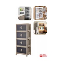 Piev Emayhome Çok Amaçlı Kapaklı İstiflenebilir Organizer Dolap 4 Lü Cappuccino