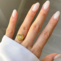 Çelik Opal Taşlı Yüzük Ayarlanabilirdir Siyah - Mavi