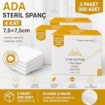 Ada Steril Spanç 4 Kat 7,5 x 7,5cm 100'Lü 3 Paket
