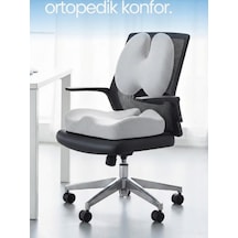 Yeni Nesil Visco Ortopedik Ergonomik Ofis, Araç, Ev Çalışma Sandalye Minder 2 Li Set Sırt Mideri Ve Oturma Minderi Gri