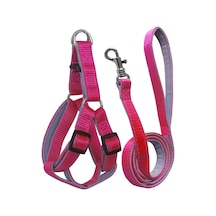 Gezdirme Kayışlı Dokuma Köpek Göğüs Tasma Seti 40 60-110 Cm Pembe Çok Renkli