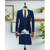 Beystil Sivri Yaka Parlement Mavisi Takım Elbise Roni - Slim Fit Mavi